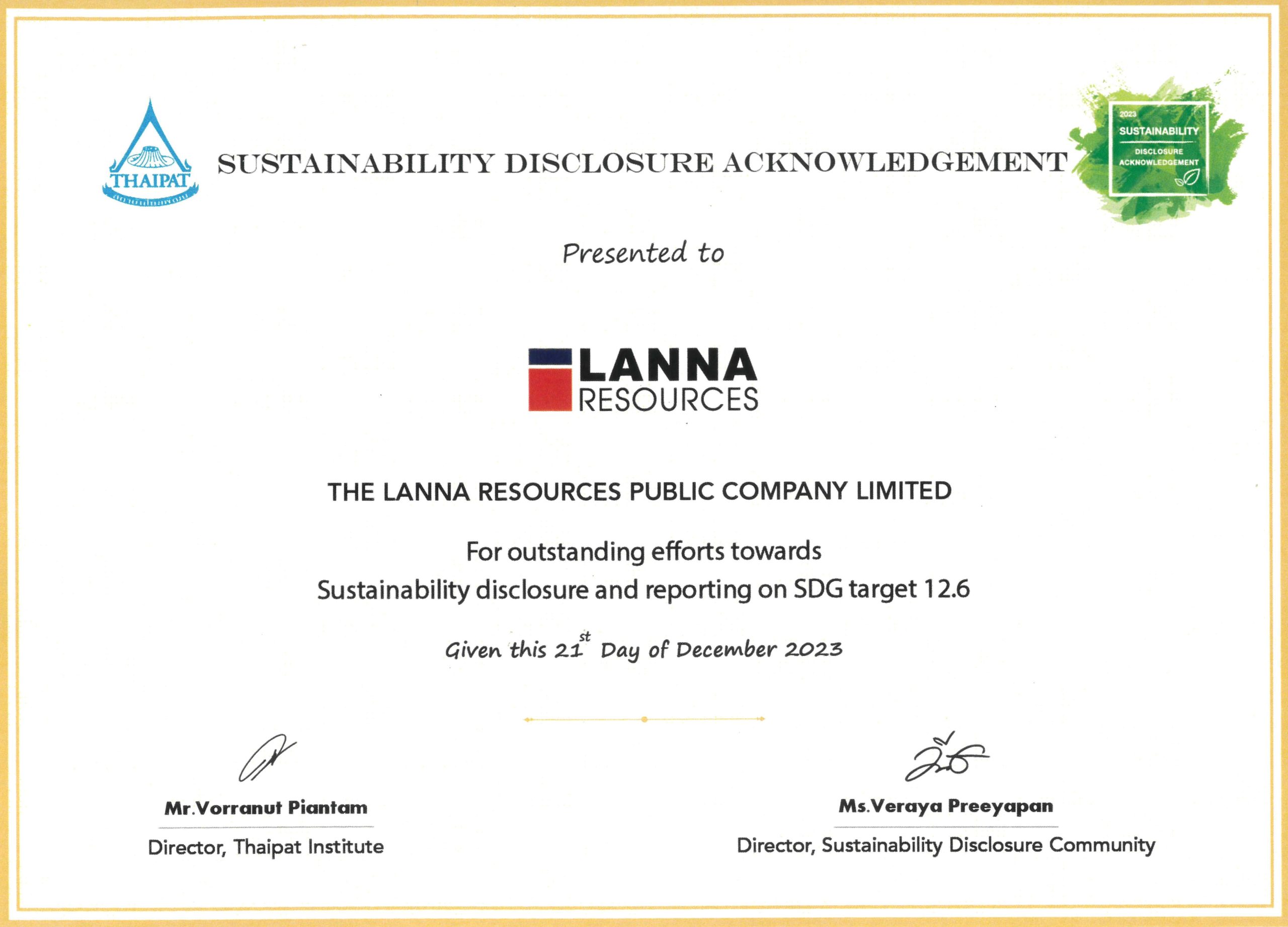 SUSTAINABILITY DISCLOSURE ACKNOWLEDGEMENT 2023